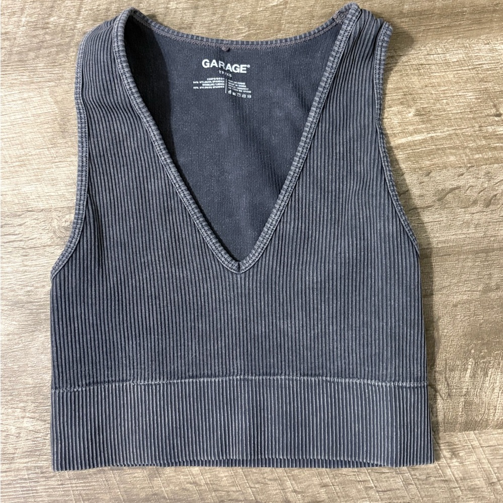Garage Ribbed V-Neck Tank Top in Washed Black